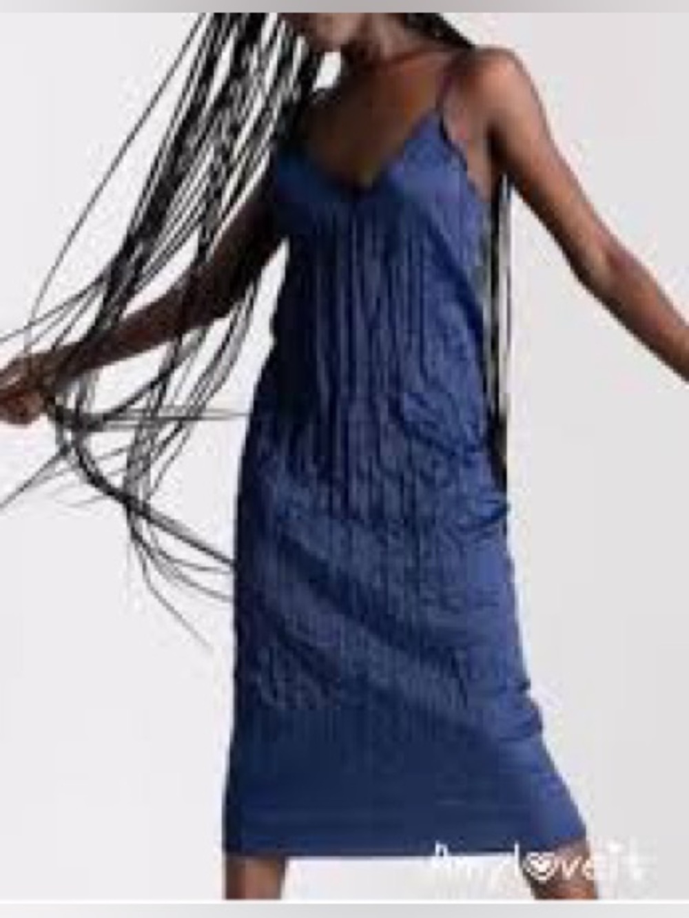 Zara - Vacation Navy Spaghetti Strap Boho Pleated Wrinkle Midi Dress Size Small